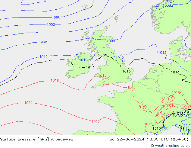 Pressione al suolo Arpege-eu sab 22.06.2024 18 UTC