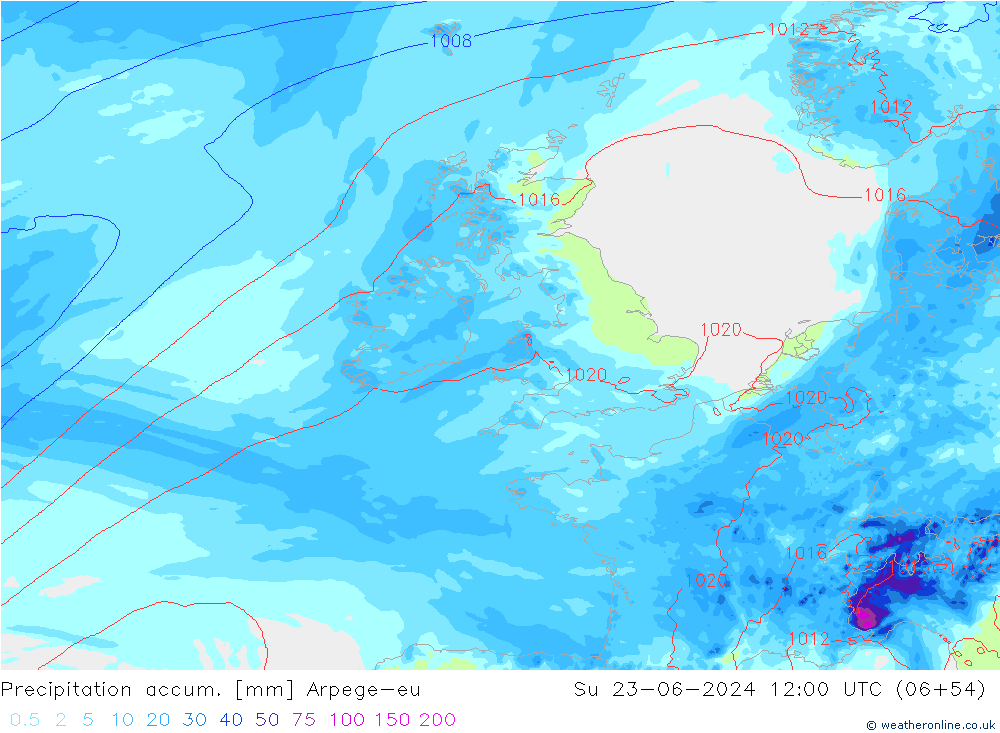 Precipitation accum. Arpege-eu Dom 23.06.2024 12 UTC