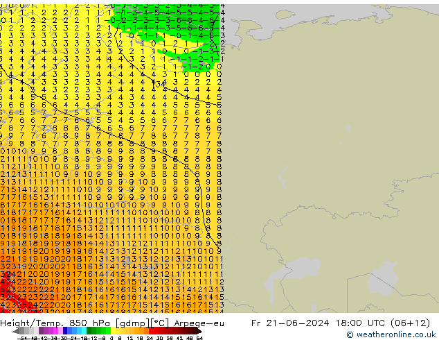 Height/Temp. 850 hPa Arpege-eu Sex 21.06.2024 18 UTC