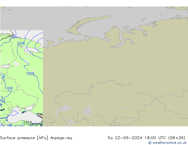 Pressione al suolo Arpege-eu sab 22.06.2024 18 UTC