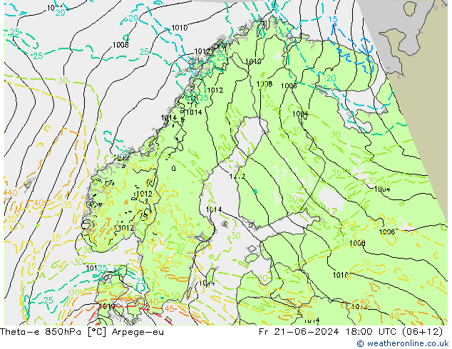 Theta-e 850гПа Arpege-eu пт 21.06.2024 18 UTC