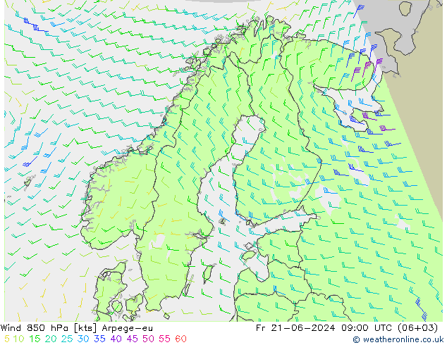 Wind 850 hPa Arpege-eu Fr 21.06.2024 09 UTC