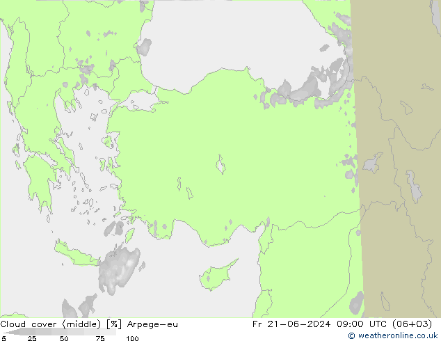 Cloud cover (middle) Arpege-eu Fr 21.06.2024 09 UTC