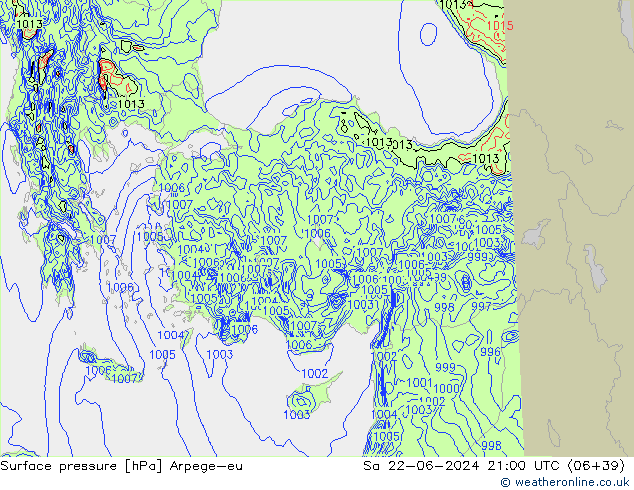 Bodendruck Arpege-eu Sa 22.06.2024 21 UTC