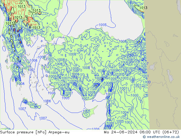 Presión superficial Arpege-eu lun 24.06.2024 06 UTC