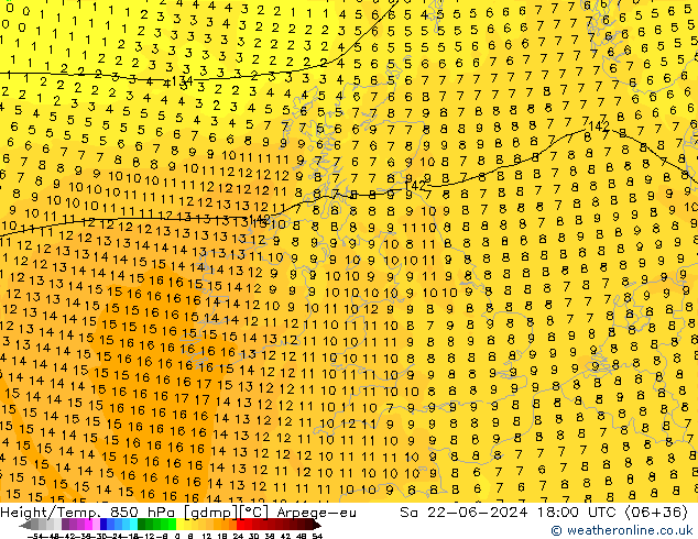 Height/Temp. 850 гПа Arpege-eu сб 22.06.2024 18 UTC