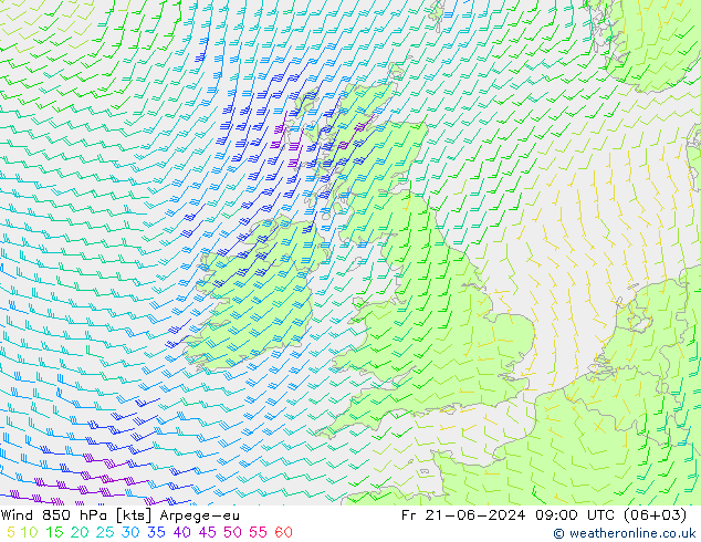 Wind 850 hPa Arpege-eu Fr 21.06.2024 09 UTC