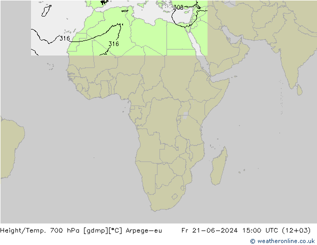 Height/Temp. 700 hPa Arpege-eu Fr 21.06.2024 15 UTC
