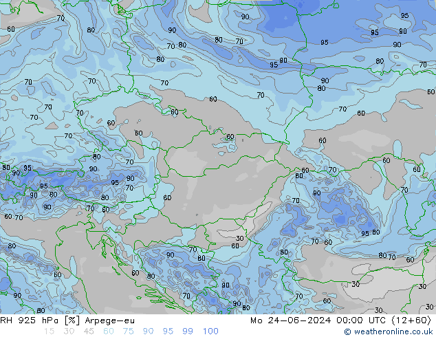 RH 925 hPa Arpege-eu pon. 24.06.2024 00 UTC
