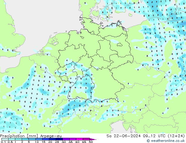 Niederschlag Arpege-eu Sa 22.06.2024 12 UTC