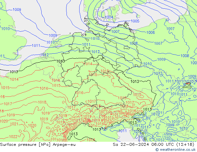 Surface pressure Arpege-eu Sa 22.06.2024 06 UTC