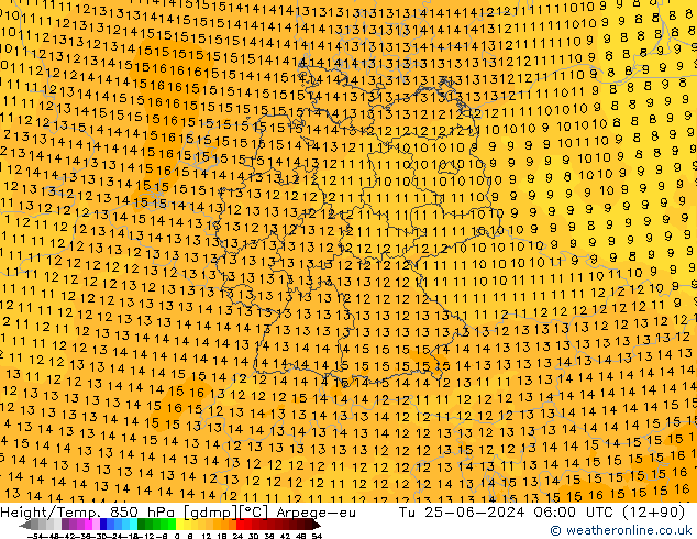 Height/Temp. 850 hPa Arpege-eu Ter 25.06.2024 06 UTC