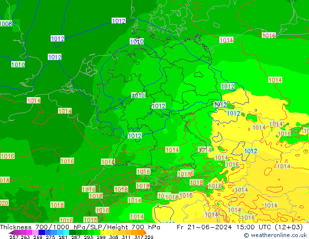 Dikte700-1000 hPa Arpege-eu vr 21.06.2024 15 UTC