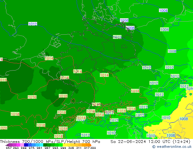 Schichtdicke 700-1000 hPa Arpege-eu Sa 22.06.2024 12 UTC