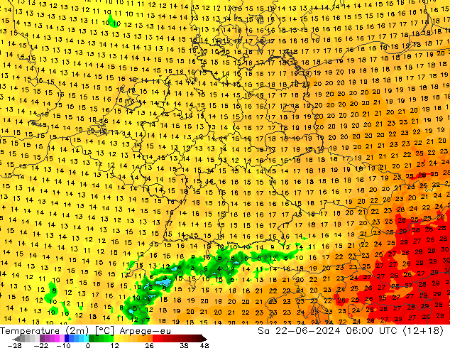 Temperature (2m) Arpege-eu Sa 22.06.2024 06 UTC