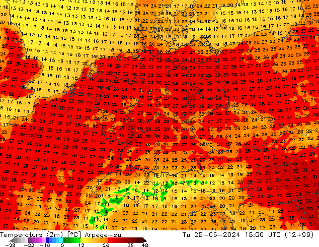 Temperature (2m) Arpege-eu Tu 25.06.2024 15 UTC