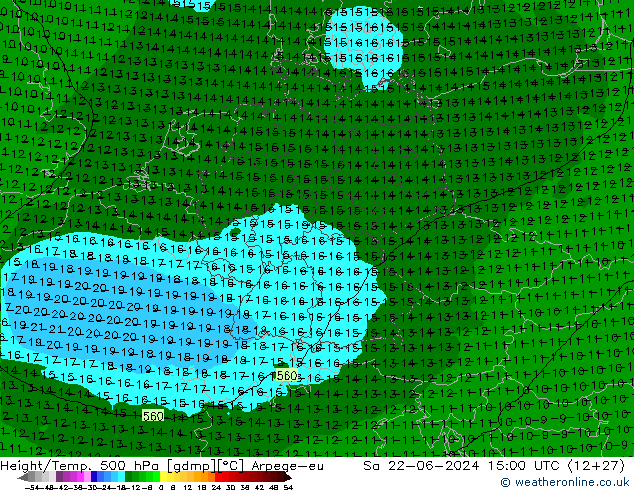 Height/Temp. 500 hPa Arpege-eu Sa 22.06.2024 15 UTC