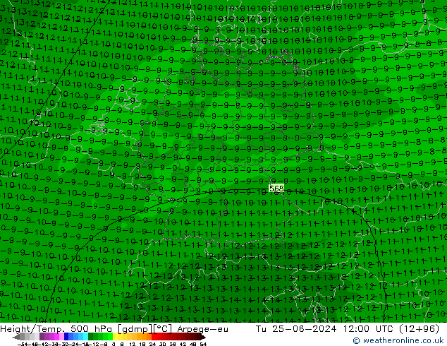 Height/Temp. 500 hPa Arpege-eu Út 25.06.2024 12 UTC