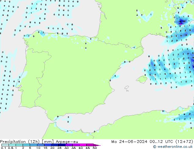 Precipitación (12h) Arpege-eu lun 24.06.2024 12 UTC