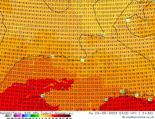 Height/Temp. 925 hPa Arpege-eu Su 23.06.2024 03 UTC