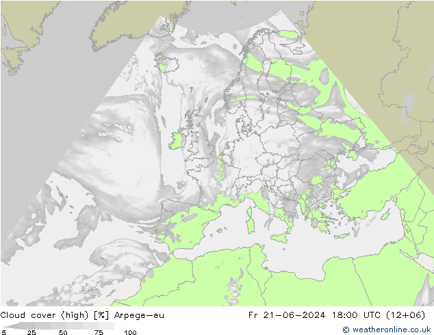 Cloud cover (high) Arpege-eu Fr 21.06.2024 18 UTC