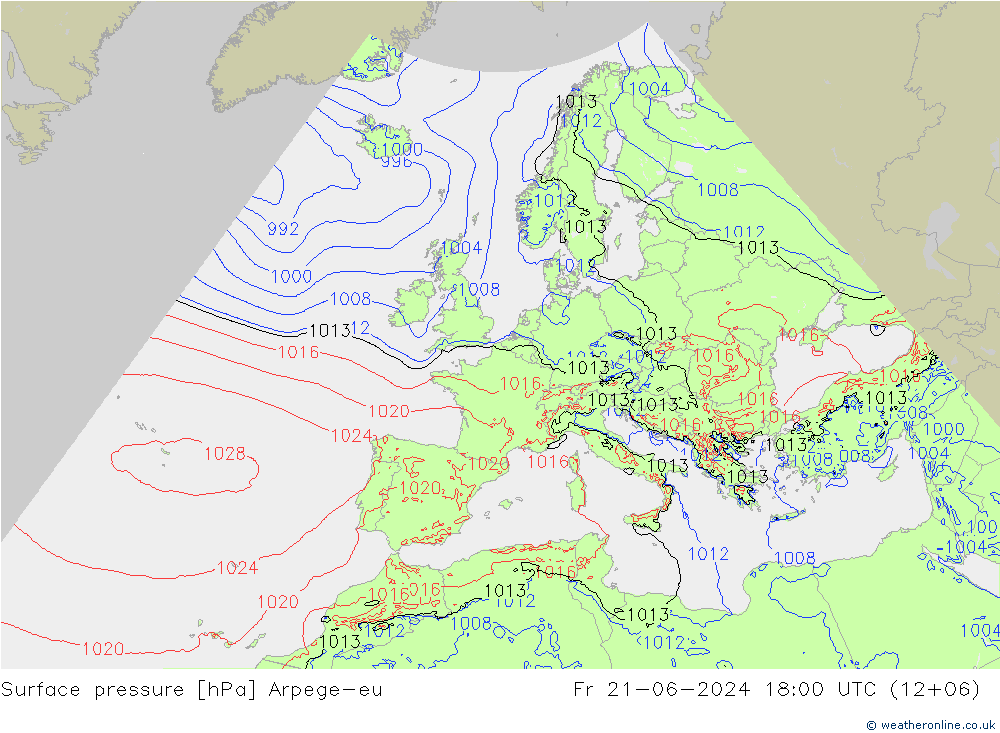 Bodendruck Arpege-eu Fr 21.06.2024 18 UTC