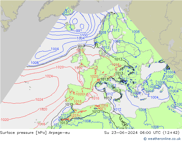 Presión superficial Arpege-eu dom 23.06.2024 06 UTC