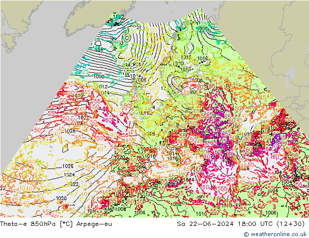 Theta-e 850hPa Arpege-eu  22.06.2024 18 UTC