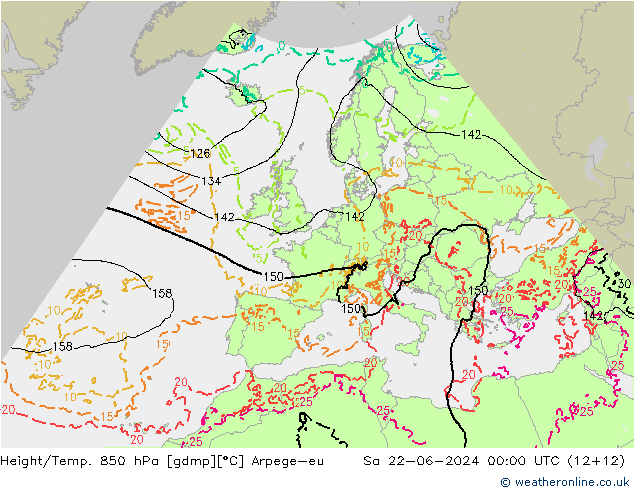 Height/Temp. 850 гПа Arpege-eu сб 22.06.2024 00 UTC