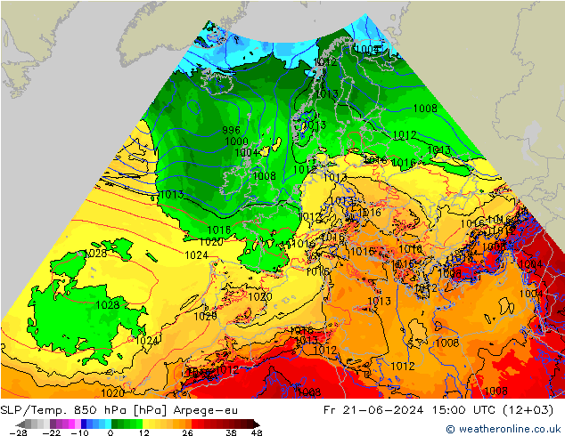 SLP/Temp. 850 hPa Arpege-eu Fr 21.06.2024 15 UTC