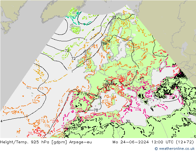 Height/Temp. 925 hPa Arpege-eu Mo 24.06.2024 12 UTC