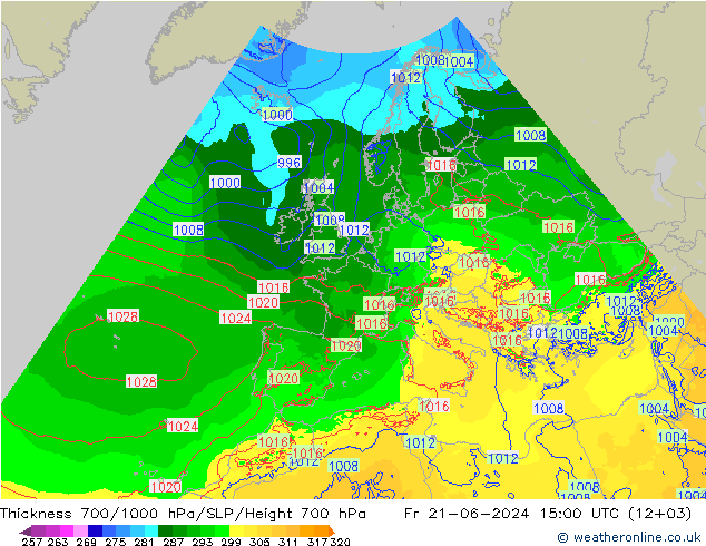 Thck 700-1000 hPa Arpege-eu Fr 21.06.2024 15 UTC
