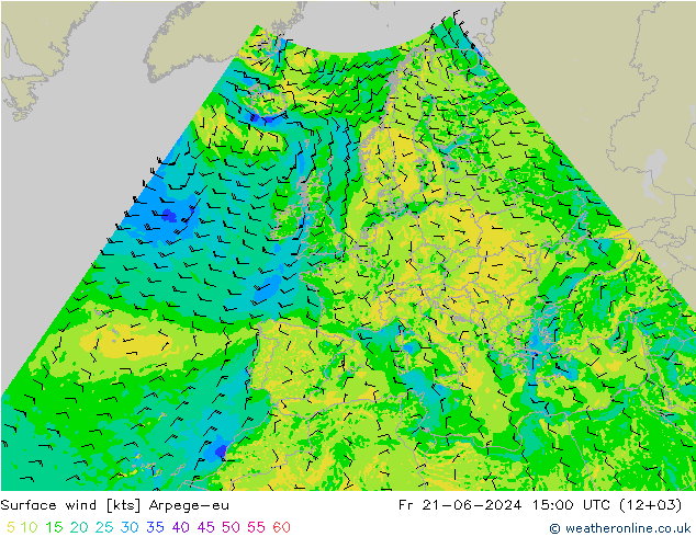wiatr 10 m Arpege-eu pt. 21.06.2024 15 UTC