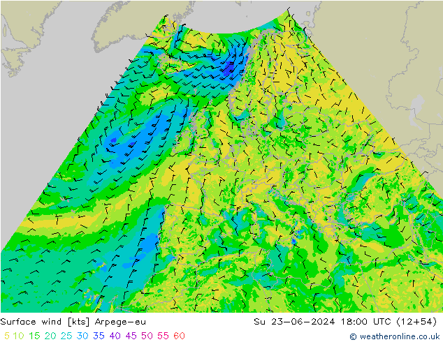 Surface wind Arpege-eu Su 23.06.2024 18 UTC