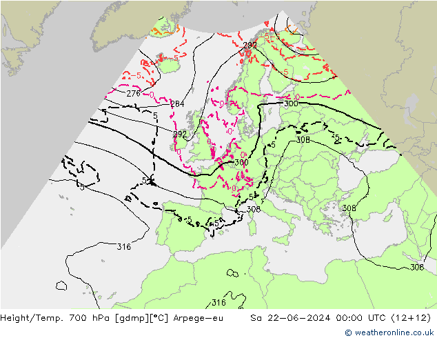 Height/Temp. 700 hPa Arpege-eu Sa 22.06.2024 00 UTC