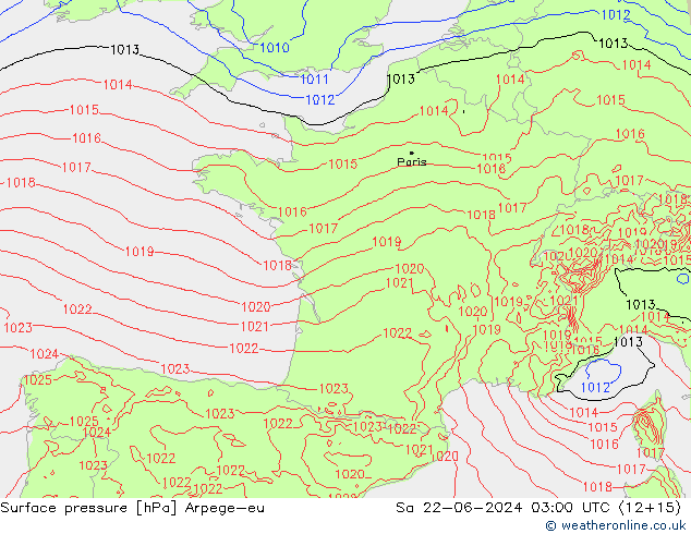 Surface pressure Arpege-eu Sa 22.06.2024 03 UTC