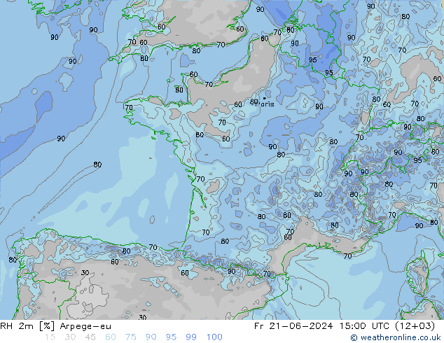 Humedad rel. 2m Arpege-eu vie 21.06.2024 15 UTC