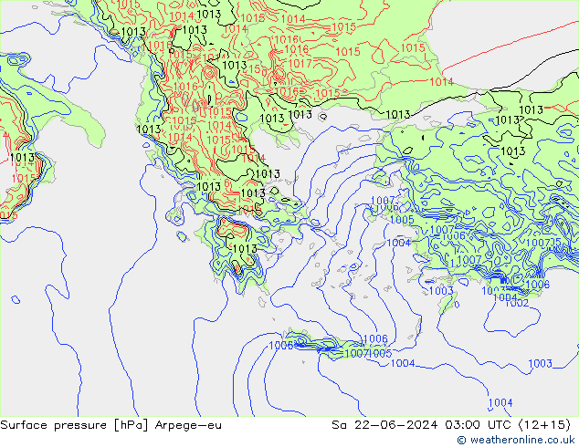 Surface pressure Arpege-eu Sa 22.06.2024 03 UTC