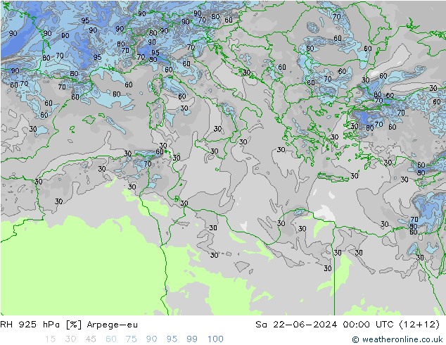 RH 925 hPa Arpege-eu So 22.06.2024 00 UTC