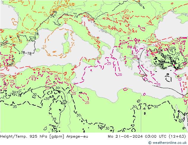 Height/Temp. 925 hPa Arpege-eu  24.06.2024 03 UTC