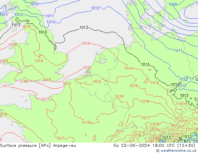 Atmosférický tlak Arpege-eu So 22.06.2024 18 UTC