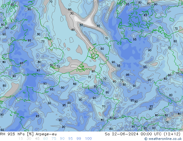 RH 925 hPa Arpege-eu So 22.06.2024 00 UTC