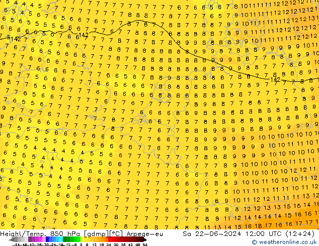 Height/Temp. 850 hPa Arpege-eu so. 22.06.2024 12 UTC