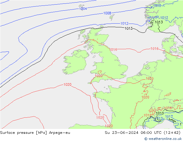 Surface pressure Arpege-eu Su 23.06.2024 06 UTC