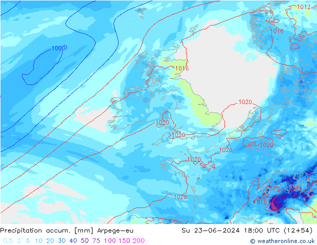 Précipitation accum. Arpege-eu dim 23.06.2024 18 UTC