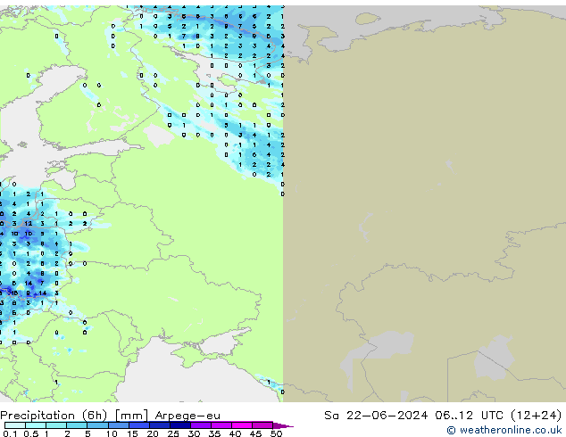 Précipitation (6h) Arpege-eu sam 22.06.2024 12 UTC