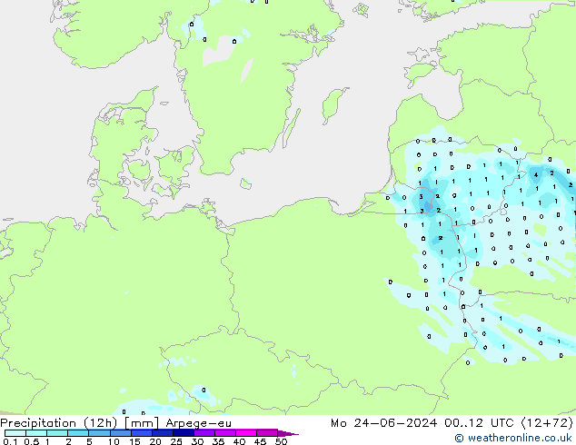 Precipitación (12h) Arpege-eu lun 24.06.2024 12 UTC