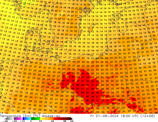 Temperatura (2m) Arpege-eu Sex 21.06.2024 18 UTC