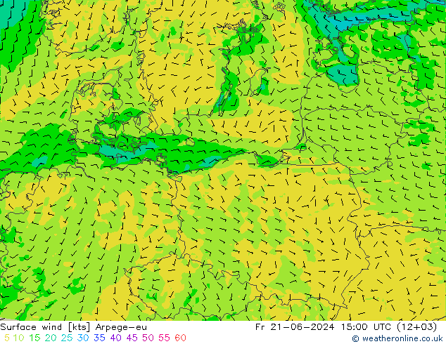 wiatr 10 m Arpege-eu pt. 21.06.2024 15 UTC
