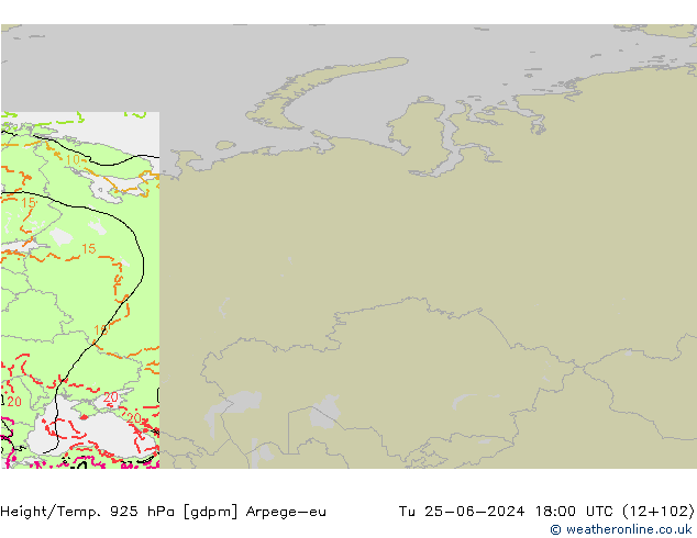 Geop./Temp. 925 hPa Arpege-eu mar 25.06.2024 18 UTC